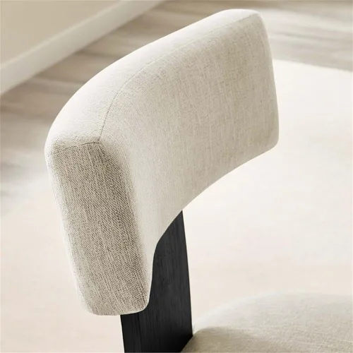 Vista 10 de Modway Nalani - Juego de 2 sillas de comedor sin brazos en tejido jaspeado negro marfil, sillas auxiliares contemporáneas con patas de madera