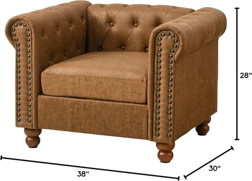 Vista 2 de Air - Silla Chesterfield de cuero, sofá individual copetudo para sala de estar, sillón decorativo con ribete de cabeza de clavo