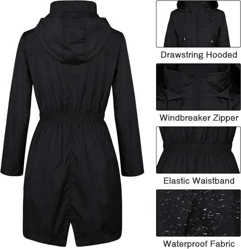 Vista 5 de Zando Chaqueta impermeable con capucha para mujer, chaqueta ligera para lluvia, rompevientos para exteriores