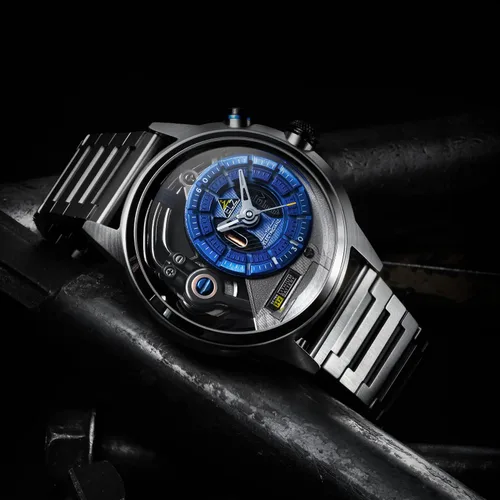 Vista 8 de The Electricianz Stone Z Reloj de diseñador para hombre, esfera con luz LED, diseño suizo, módulo eléctrico único, caja y pulsera de acero
