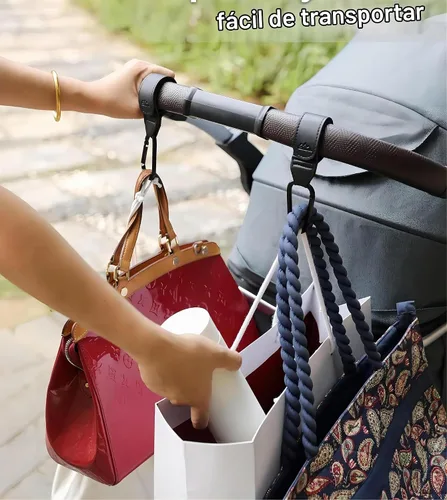 Vista 4 de Ganchos para cochecito de bebé, ganchos para colgar bolsas de pañales, ganchos multiusos para bolsas de compras de comestibles, correas de cuero