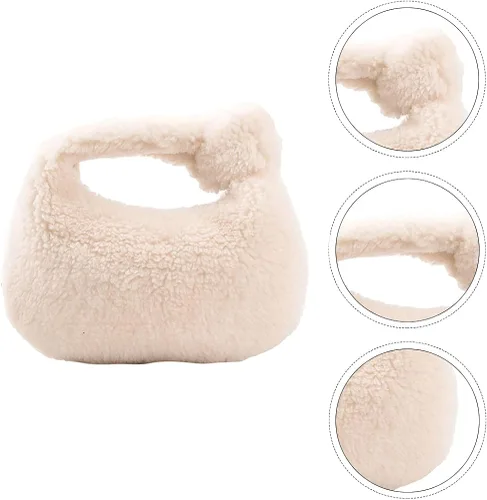 Vista 9 de VALICLUD Bolsa de felpa de invierno para dumpling de moda, bolsa de almacenamiento portátil, Blanco