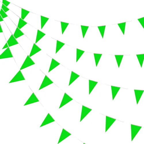 Vista 13 de Consummate Banderines negros de 100 pies con banderines colgantes triangulares para gran apertura, cumpleaños de niños, decoraciones de fiesta, 60