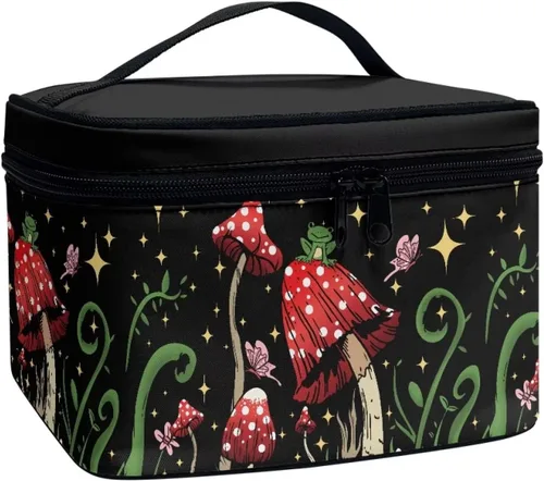 Vista 24 de Flashideas Bolsa de maquillaje para cosméticos Almacenamiento vertical Bolsa de maquillaje de viaje de gran capacidad, Caballo Azteca 1