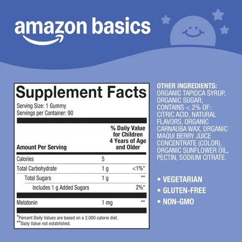 Vista 7 de Amazon Basics Gomitas de suplemento dietético de melatonina de 1 mg para niños, 90