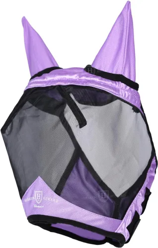 Vista 52 de Harrison Howard Máscara de mosca de caballo luminosa profesional estándar con orejas protección UV para caballo, azul y plateado, pequeño poni Azul