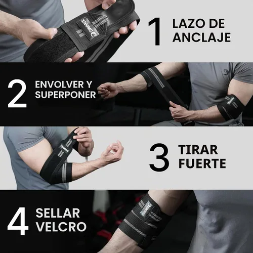 Vista 8 de DMoose Elbow Wraps for Weightlifting Men & Women (Pair) - 40'' Adjustable Elbow Strap for Gym Workout & Bench Press, Compression Support Wrap for