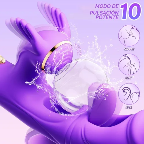 Vista 2 de Juguetes sexuales vibradores para mujeres - Vibrador conejo 4EN1 con 10 aleteos, 10 vibraciones y 7 golpeteos, vibradores de punto G, consoladores