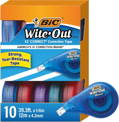 Vista 8 de BIC Wite-Out Brand Exact Liner Cinta correctora, 19.6 pies, color blanco, 10 unidades Fast, Clean, And Easy to Use Tear-Resistant for Smooth