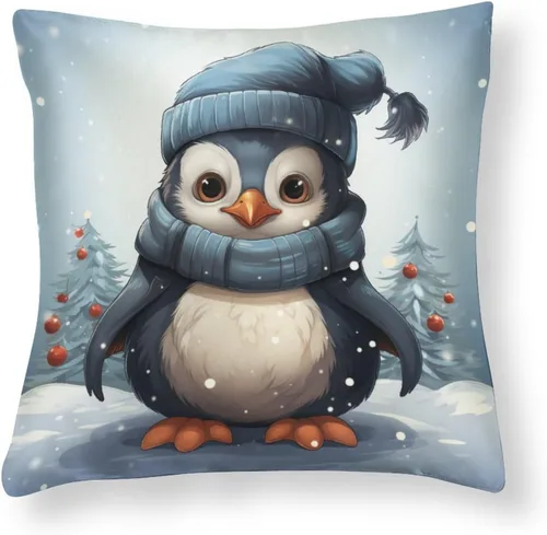 Vista 10 de Almohadas grandes para sofá de 16 x 16 pulgadas, diseño de mapache de dibujos animados, Navidad, nieve, invierno, cuadradas, de satén, funda