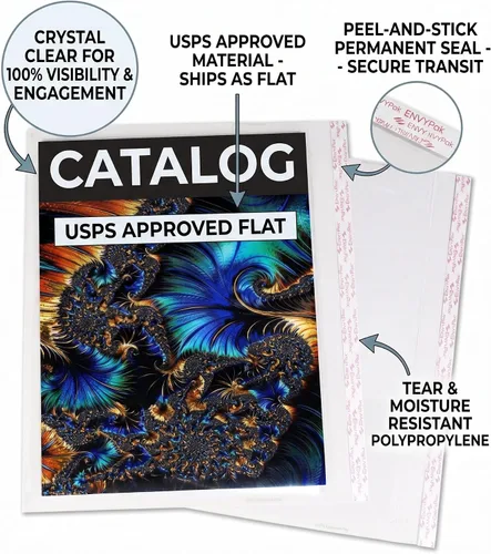 Vista 4 de EnvyPak 9 x 12 Clear Booklet Envelopes, 4.5 Mil Heavy Duty Polypropylene, Peel & Reseal Adhesive, USPS Approved Materials, Crystal Clear Catalog