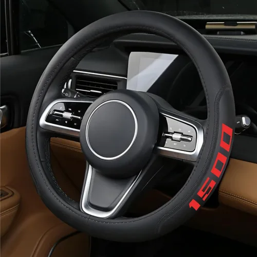 Vista 5 de Funda de cuero para volante compatible con Ram 1500 Silverado GMC Sierra 1500 (1500-rojo)