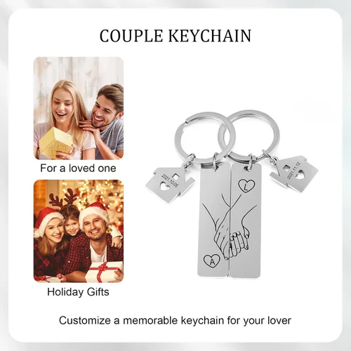 Vista 5 de Jewelstruck Llavero de regalo para parejas, regalos lindos para novio, novia, fecha inicial personalizada, a juego, llaveros para parejas