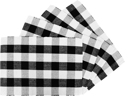 Vista 5 de Juego de 4 manteles individuales de algodón, 100 % algodón, manteles individuales a cuadros de búfalo de 13 x 18 pulgadas, mantel individual lavable