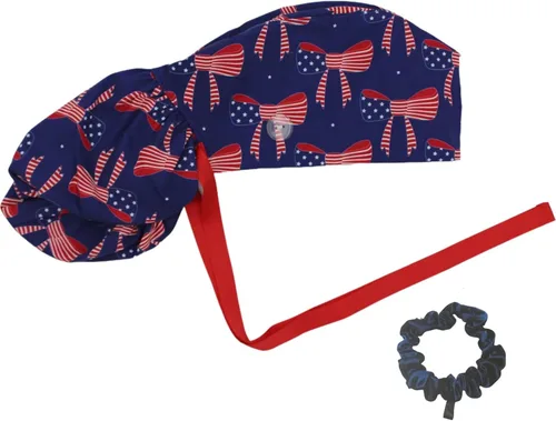 Vista 21 de Gorra médica con interior sedoso, gorro de algodón con banda para el sudor y botones, cola de caballo ajustable