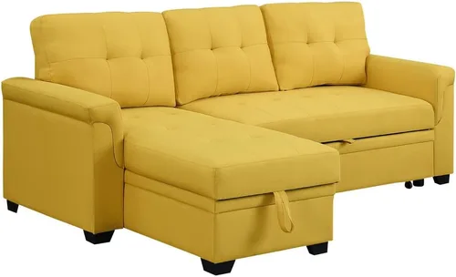 Vista 3 de LOVMOR Sofá modular convertible en forma de L de 84 pulgadas con diván de almacenamiento, cama extraíble, diseño de sofá esquinero reversible