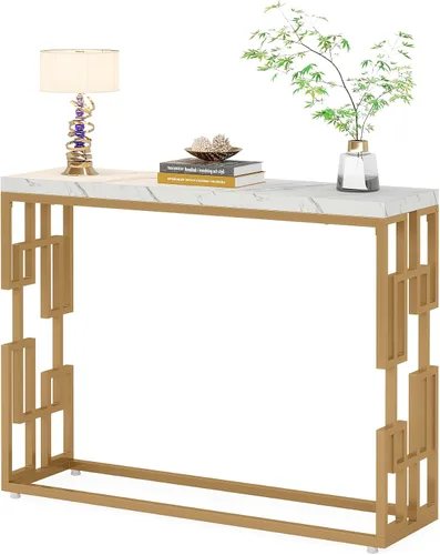 Vista 8 de Tribesigns Mesa consola moderna para entrada, mesa de sofá de 42.5 pulgadas con mesa de mármol sintético, muebles de entrada de madera de ingeniería