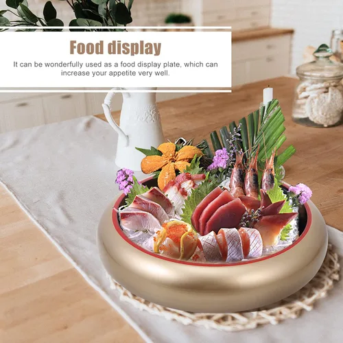 Vista 4 de Kichvoe Plato de sashimi japonés de 10.62 pulgadas redondo con tabla de madera para servir en el hogar y presentación de alimentos