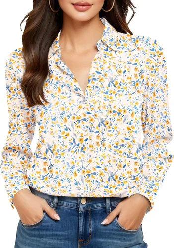 Vista 39 de Camisas sin planchado y sin arrugas para mujer, con botones, de manga larga, de seda de morera, blusas casuales para el trabajo