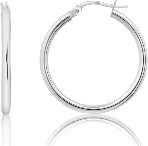 Vista 34 de Solid 10K or 14K Gold 12MM to 50MM Hoop Earrings for Women 10K oro blanco