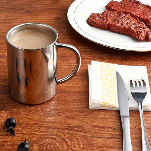 Vista 2 de Taza de café aislada de acero inoxidable 304 de 13.5 fl oz, vaso de viaje al vacío de doble pared, inastillable para campamento, oficina