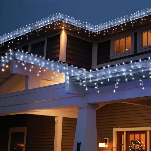 Vista 6 de Luces de cadena LED de carámbanos de 32.8 pies con 400 LED, 8 modos impermeables, luces navideñas de carámbanos para exteriores con función