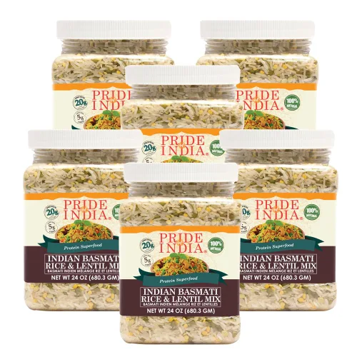 Vista 10 de Pride Of India - Paquete de 6 - Mezcla de arroz basmati integral indio y cocari de lentejas - Superalimento proteico, tarro de 1.5 libras