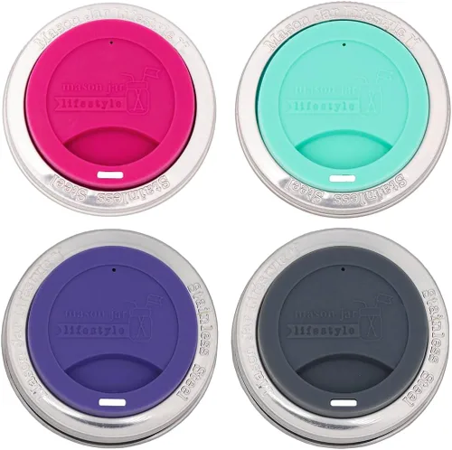 Vista 18 de Tapa de silicona para beber con banda de acero inoxidable para tarros Mason (Americana multicolor, boca regular)