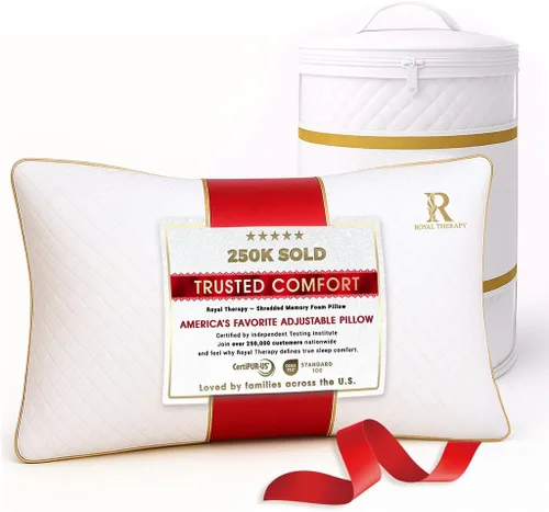 Vista 22 de Royal Therapy - Almohada de espuma viscoelástica Queen, almohada de espuma triturada ajustable sin olor para el alivio del dolor de cuello