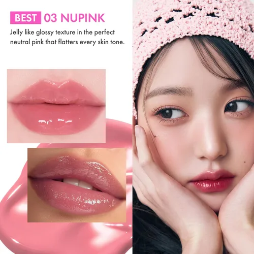 Vista 8 de Amuse Seoul Jel-Fit Tint (01 Boksoonga Jelly) Tinte labial coreano de gelatina, tinte labial de larga duración, hidratante y brillante, ácido
