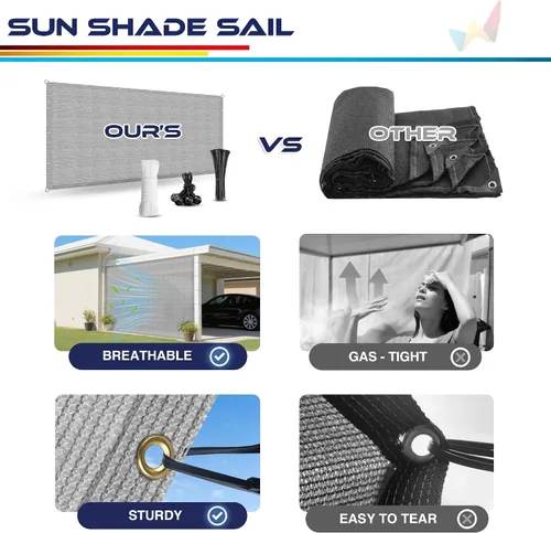 Vista 6 de Windscreen4less Toldo parasol rectangular de 6 x 12 pies con ojales, para exteriores, patio, jardín, patio trasero, gris claro