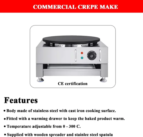 Vista 4 de Fabricante eléctrico del crepe plancha grande de los crepes de la máquina de la torta de 16 pulgadas con el esparcidor de madera y la espátula