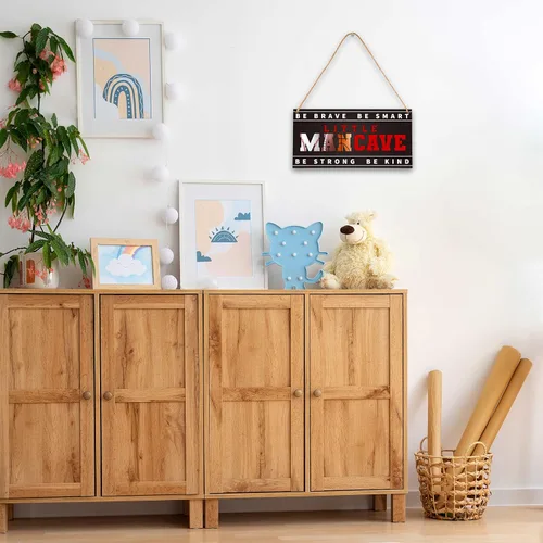 Vista 4 de Letrero de madera para colgar en la puerta de Little Man Cave, All-Star Sports - Decoración para colgar en la puerta, decoración para niños