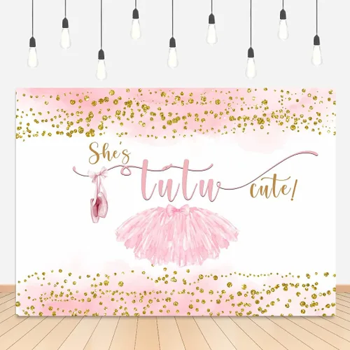Vista 6 de Lofaris Tutú de 7 x 5 pies, bonito telón de fondo para niñas, baby shower, fotografía, puntos dorados, decoraciones de fiesta de cumpleaños