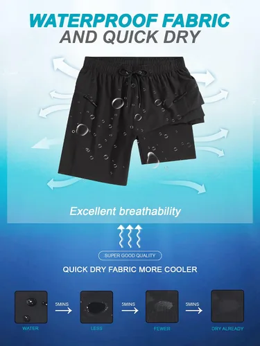 Vista 4 de SILKWORLD Mens Swimming Trunks with Compression Liner Bathing Suit Quick-Dry Swim Shorts with Zipper Side Pockets