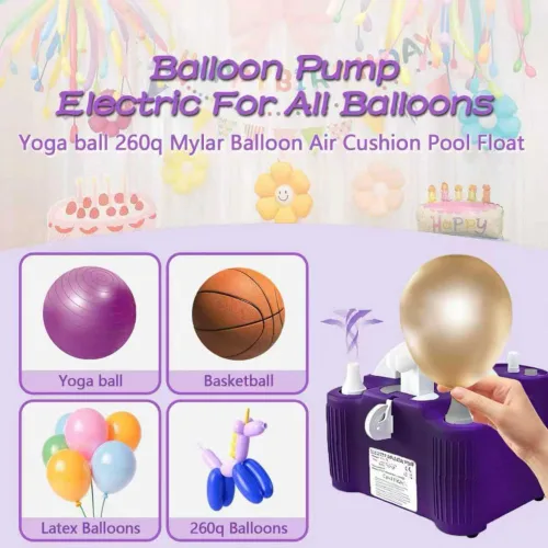 Vista 5 de Bomba eléctrica 4 en 1, máquina sopladora eléctrica portátil de globos de aire para todos los globos, bomba de aire para pelotas deportivas, Morado