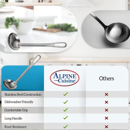 Vista 7 de Alpine Cuisine Cucharón de acero inoxidable con mango largo – Los mejores accesorios de cocina para agitar, dividir y servir cucharón – Chile