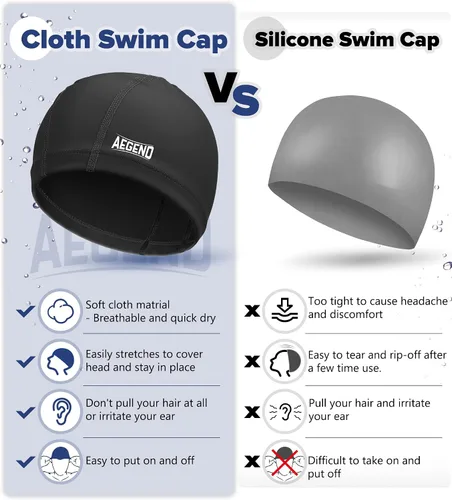 Vista 3 de Aegend Gorro de natación de tela, capa impermeable de silicona, gorra de natación de tela transpirable, mantiene el cabello seco con alta