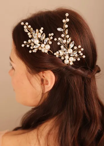 Vista 3 de Perlas nupciales de cristal, accesorios para el cabello de boda, accesorios para el cabello de lágrima de cristal con diamantes de imitación