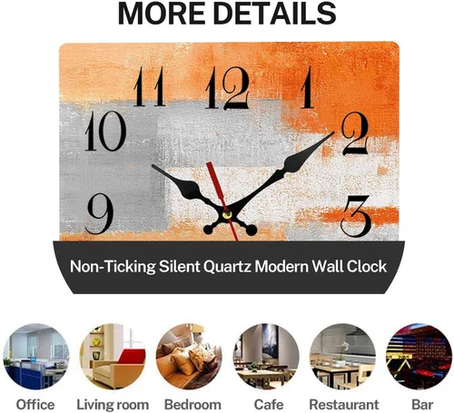 Vista 5 de ArtSocket Reloj de pared de madera, silencioso, sin tictac, abstracto, naranja, gris, geométrico, minimalista, a cuadros, cuadrado, rústico