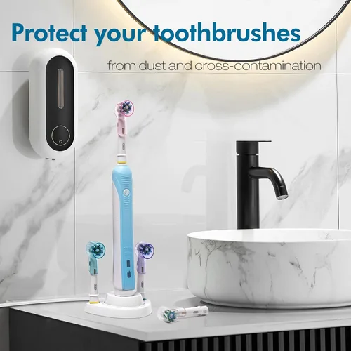 Vista 7 de 4 fundas para cabezales de cepillo de dientes (multicolor) compatibles con cabezal de cepillo de dientes eléctrico Oral-B + soporte para cepillos