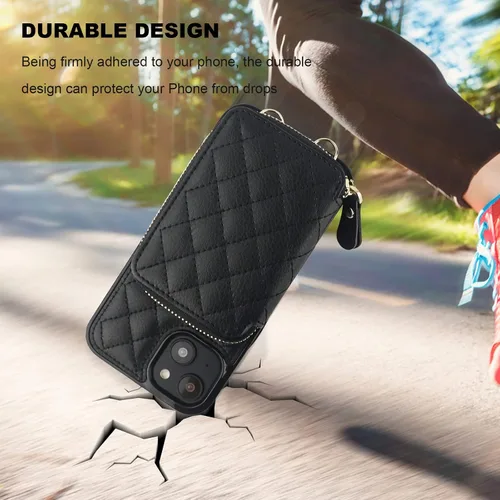 Vista 8 de Bocasal - Funda tipo cartera cruzada para iPhone 14 Plus, color negro RFID Blocking PU Leather Zipper Handbag Purse, Kickstand Flip Folio Case