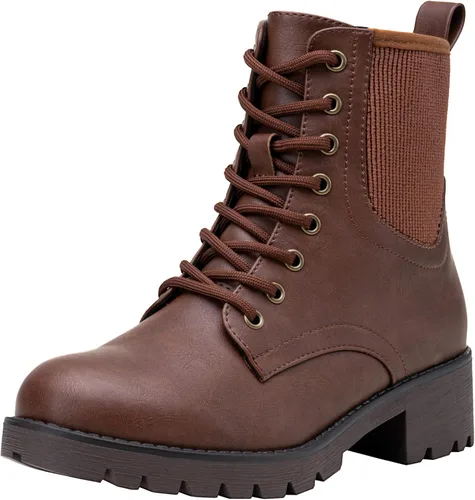 Vista 10 de Vepose Botines de combate con cordones para mujer con cremallera y suela de Negro