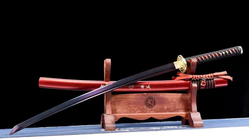 Vista 3 de Katana de arcilla templada de 41 pulgadas, hoja morada, acero al carbono 1095, espada samurái japonesa afilada, espada completa, hecha a mano