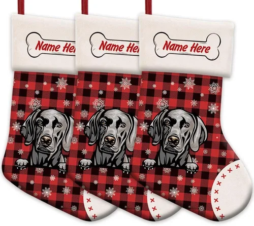 Vista 18 de Foto personalizada, Feliz Navidad, búfalo rojo, a cuadros, feliz perro, calcetín de Navidad, copo de nieve, decoración de vacaciones, calcetín