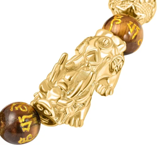Vista 5 de Shop LC Feng Shui - Pulsera de riqueza para hombres y mujeres, pulsera elástica de buena suerte, chapada en oro, dragón de la suerte, 6.50 pulgadas