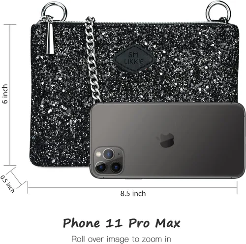 Vista 4 de Bolso de mano con bandolera GM LIKKIE para mujer, bolso de noche con purpurina, bolso de mano de lentejuelas para bodas y fiestas Glitter, Sequin