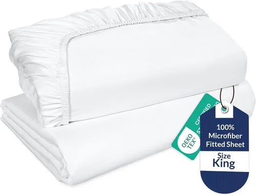 Vista 18 de Royale Linens Paquete de 2 sábanas bajeras, sábanas elásticas, sábana bajera individual, suave y transpirable, microfibra cepillada de 1800