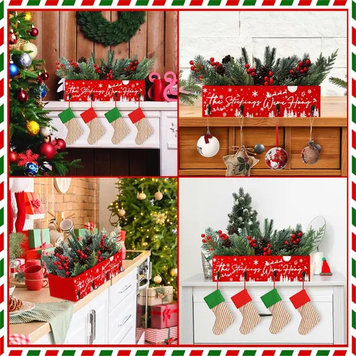 Vista 3 de Geetery Caja de madera de Navidad con colgador de calcetines, soporte para calcetines de Navidad para mantel multiusos, caja de centro de mesa