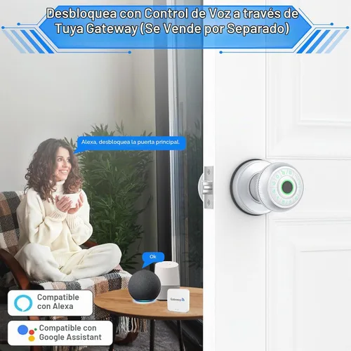 Vista 7 de Pomo de puerta de huellas dactilares, cerradura de puerta con teclado y control de aplicación, perilla de puerta inteligente, cromado, ideal